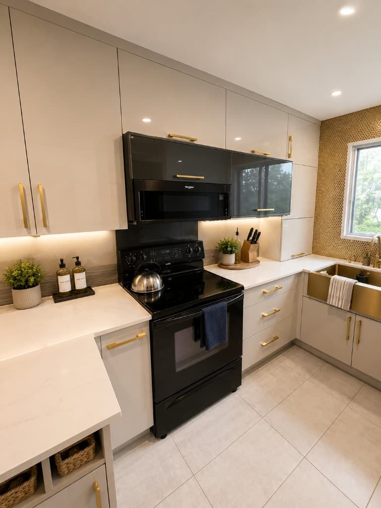 Luxury Kitchen with Gold Accents — Montreal, QC